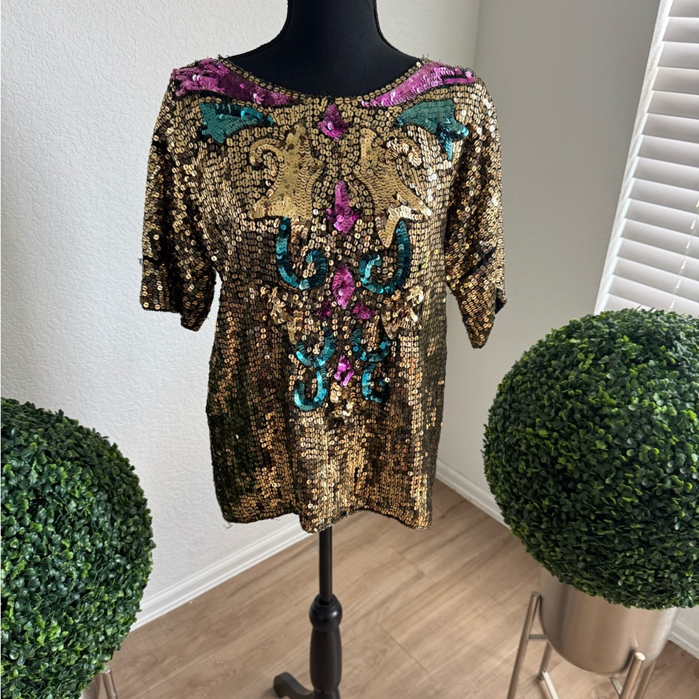 Sequin Embellished Gold Blouse